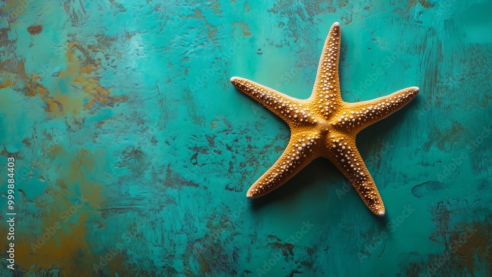 A vibrant colour starfish on a turquoise background, highlighting its unique shape and marine beauty A vibrant colour starfish on a turquoise background, highlighting its unique shape and marine beauty