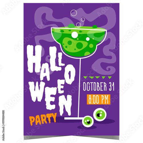 Halloween party poster or banner with a terrible cocktail to invite friends to celebrate the All Saints' Day in cheerful and festive ambience with scary entertainment events in the best traditions.
