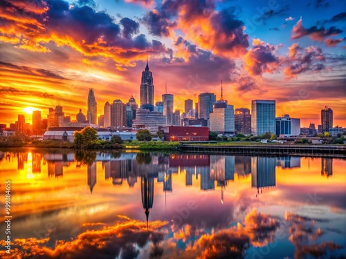 Breathtaking Sunrise Over Newark NJ Skyline with Vibrant Colors Reflecting on the Urban Landscape