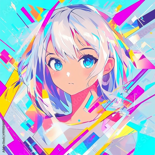 Geometric shapes in anime cartoon cool tone e-commerce images. The geometric designs are eye-catching. The anime style brings a sense of fun and creativity.It's a combination of art and commerce.