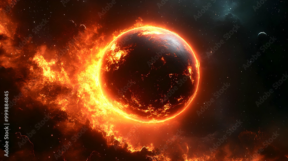 Fiery Planet in the Vastness of Space - A Cosmic Inferno Fiery Planet in the Vastness of Space - A Cosmic Inferno