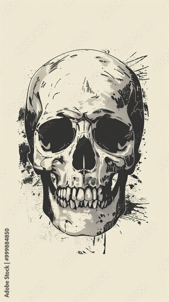 Obraz premium Hand drawn skull silhouette illustration, Halloween elements, Happy Halloween