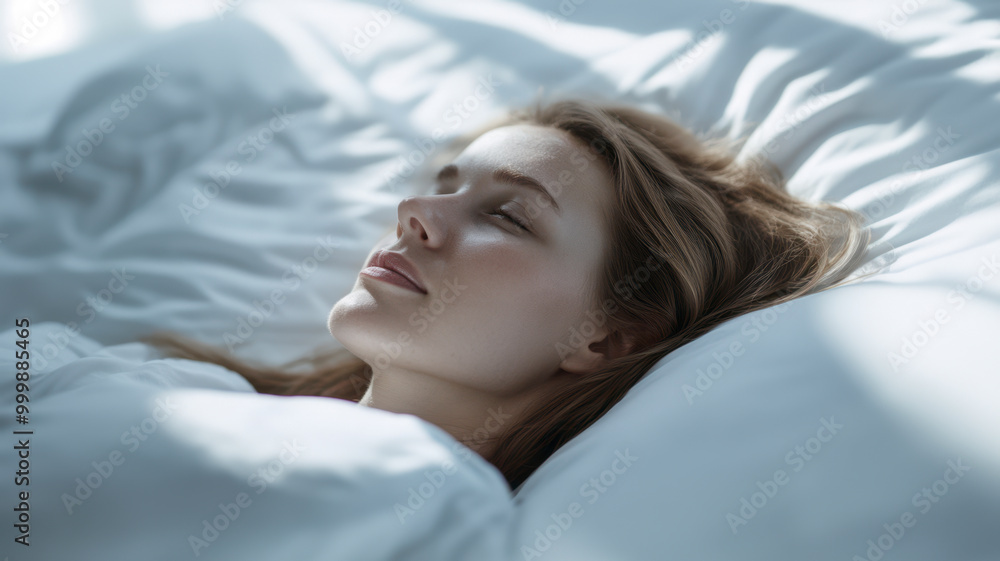 Close up of woman sleeping on white bedroom Close up of woman sleeping on white bedroom