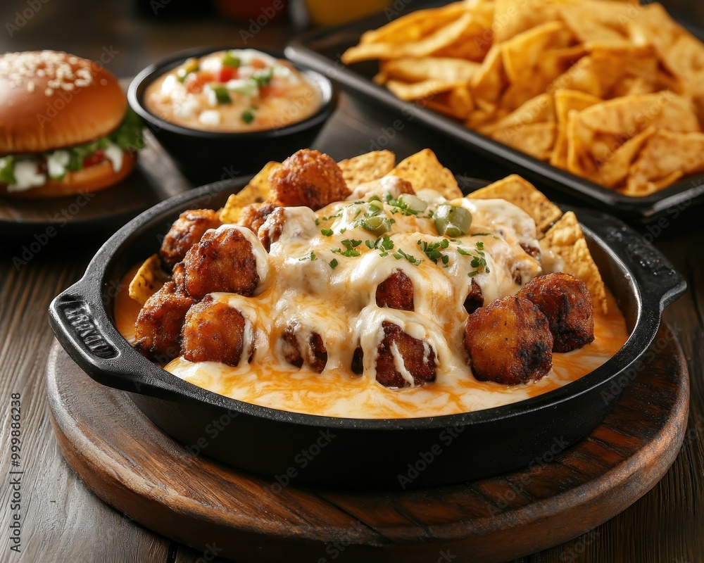 Ultimate Game Day Grub Cheesy Party Food with Fried Cheese Balls, Nachos Loaded with Queso, and Spicy Sliders, Perfect for Parties, Gatherings, and Tailgating