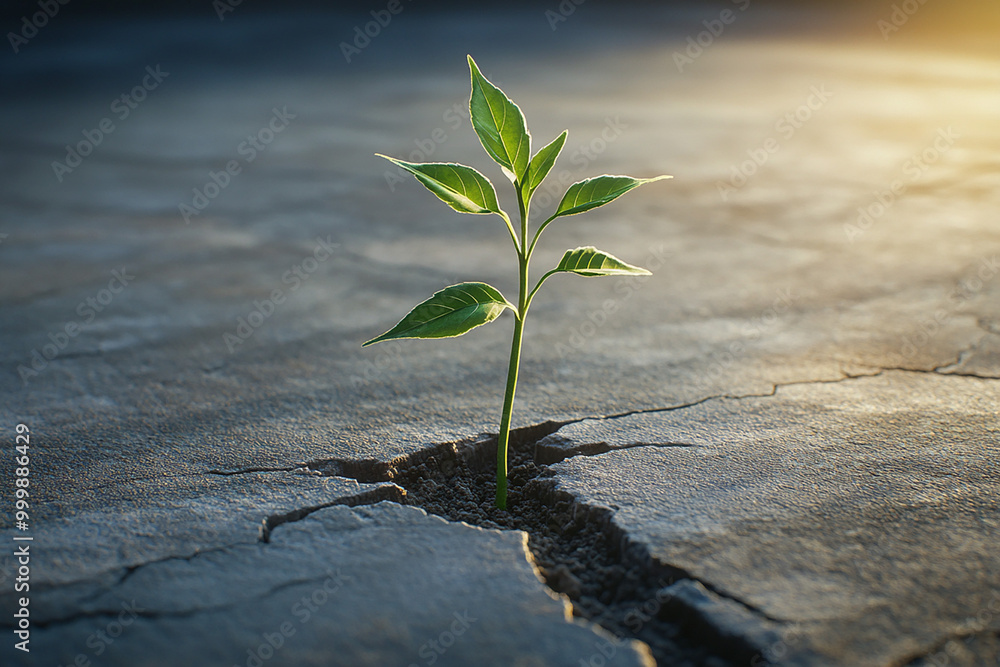 Plant growing up through crack in concrete sidewalk. New life in spring. Plant sprout seedling. Growing green tree in soil Plant growing up through crack in concrete sidewalk. New life in spring. Plant sprout seedling. Growing green tree in soil