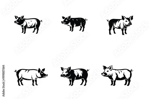 Set of Pig vector art silhouette logo icon illustration design
