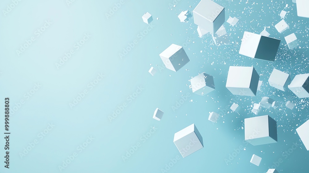 White cubes floating on a blue background. White cubes floating on a blue background.
