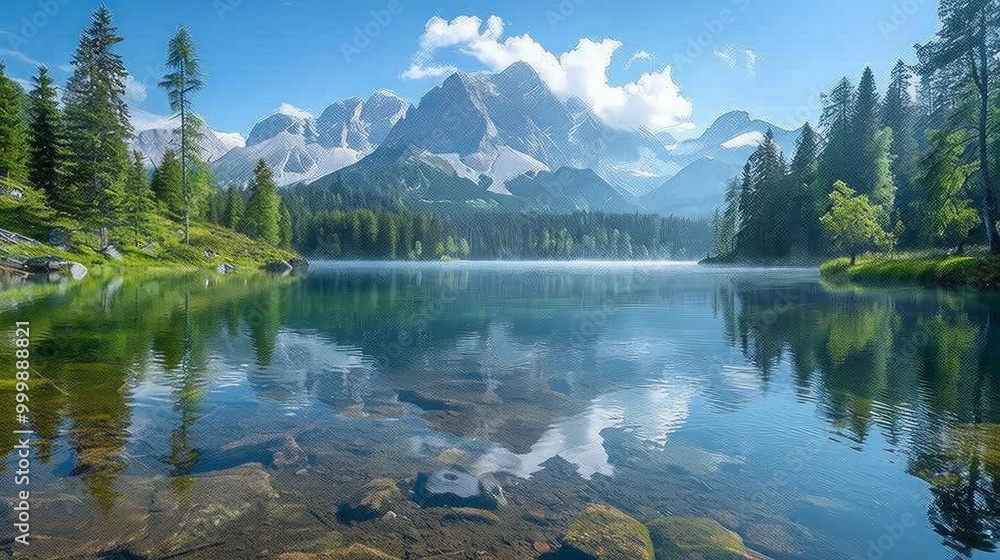 Lake Between Forests And Mountains Lake Between Forests And Mountains