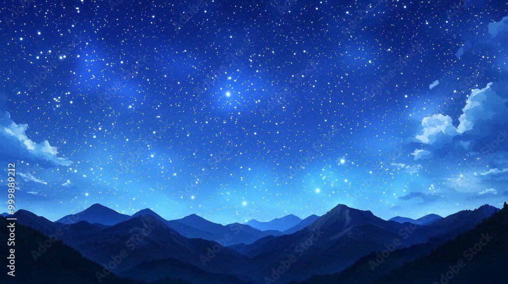 Starry night sky over mountain range, serene and tranquil atmosphere. Starry night sky over mountain range, serene and tranquil atmosphere.