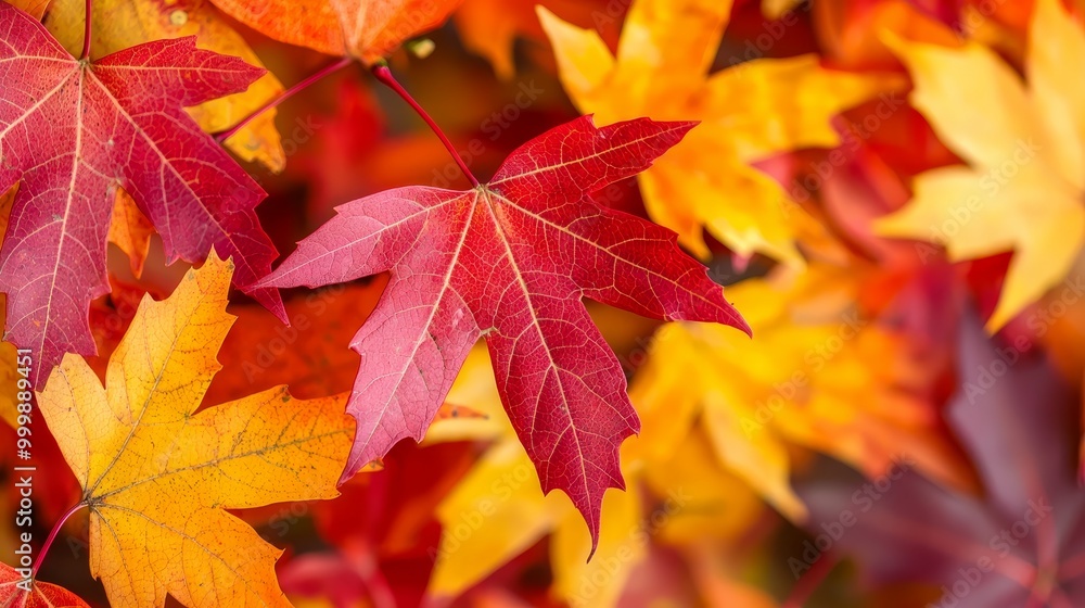 Vibrant autumn leaves in shades of red, orange, and yellow, isolated on a natural background. Vibrant autumn leaves in shades of red, orange, and yellow, isolated on a natural background.