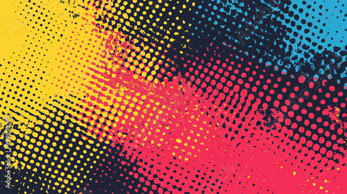 Wallpaper Mural Dynamic Halftone Dot Pattern Abstract Vibrant Yellow Red Blue Background Torontodigital.ca