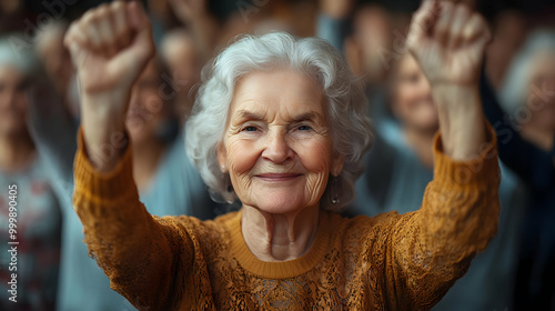 Senior Woman Raises Her Fis...