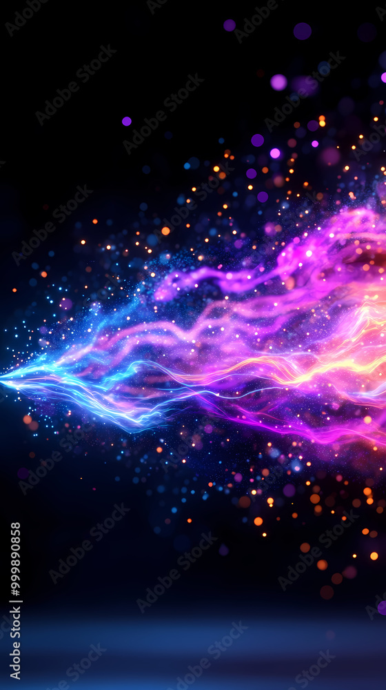 Fototapeta premium A colorful explosion of light and sparks in the sky. The colors are bright and vibrant, creating a sense of energy and excitement. The image is dynamic and visually striking