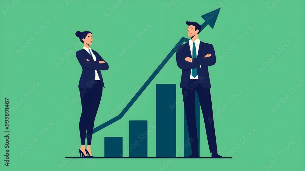 Illustrated green upward growth chart featuring two faces, symbolizing progress and collaboration in a vibrant, engaging manner. Illustrated green upward growth chart featuring two faces, symbolizing progress and collaboration in a vibrant, engaging manner.