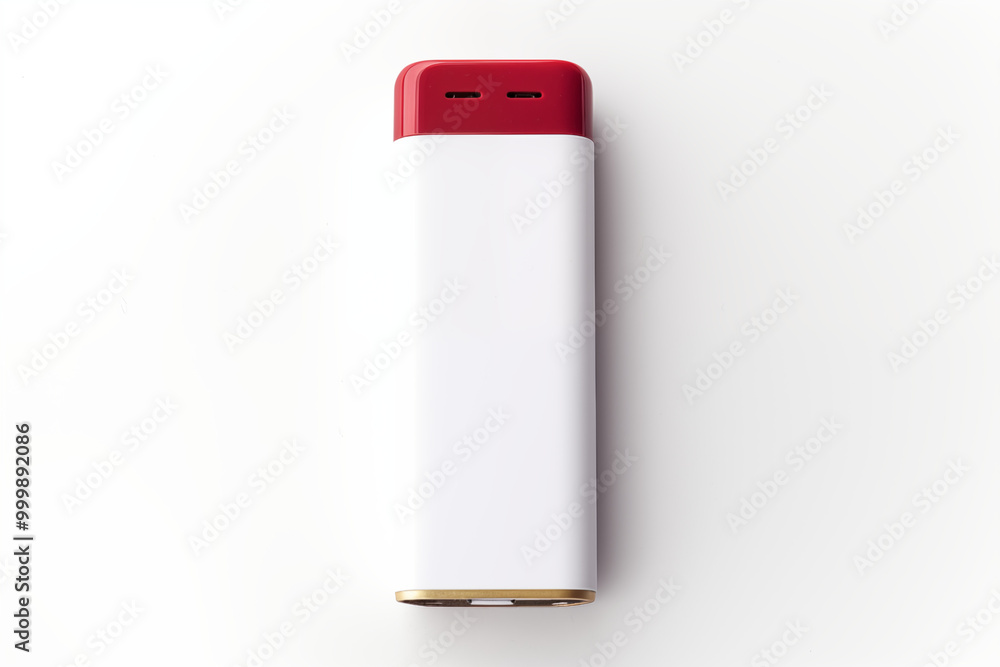 A sleek, modern power bank with metallic edges and a digital display showing the charging percentage. The power bank is placed on a wooden table with a phone plugged in, showing charging icon on phone A sleek, modern power bank with metallic edges and a digital display showing the charging percentage. The power bank is placed on a wooden table with a phone plugged in, showing charging icon on phone