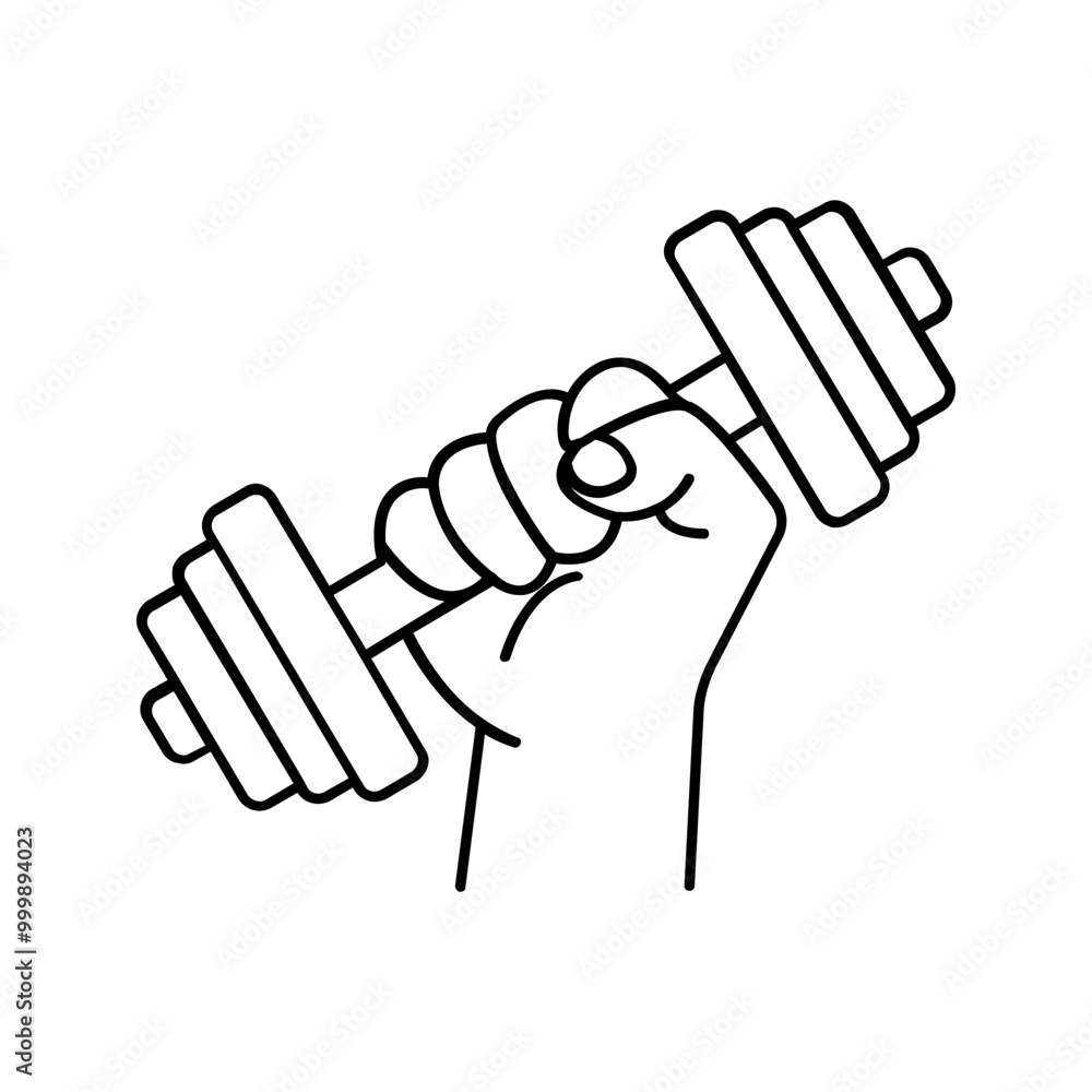 Obraz premium Hand grasping dumbbell vector illustration color editable