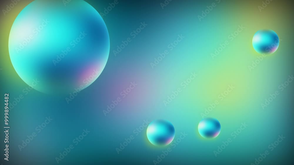 Four blue spheres against blue and green gradient background Four blue spheres against blue and green gradient background