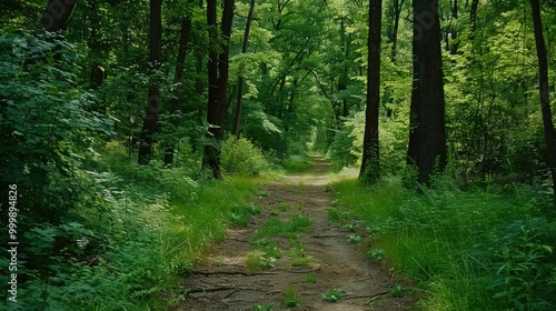 Forest Path Leading Through Lush Greenery