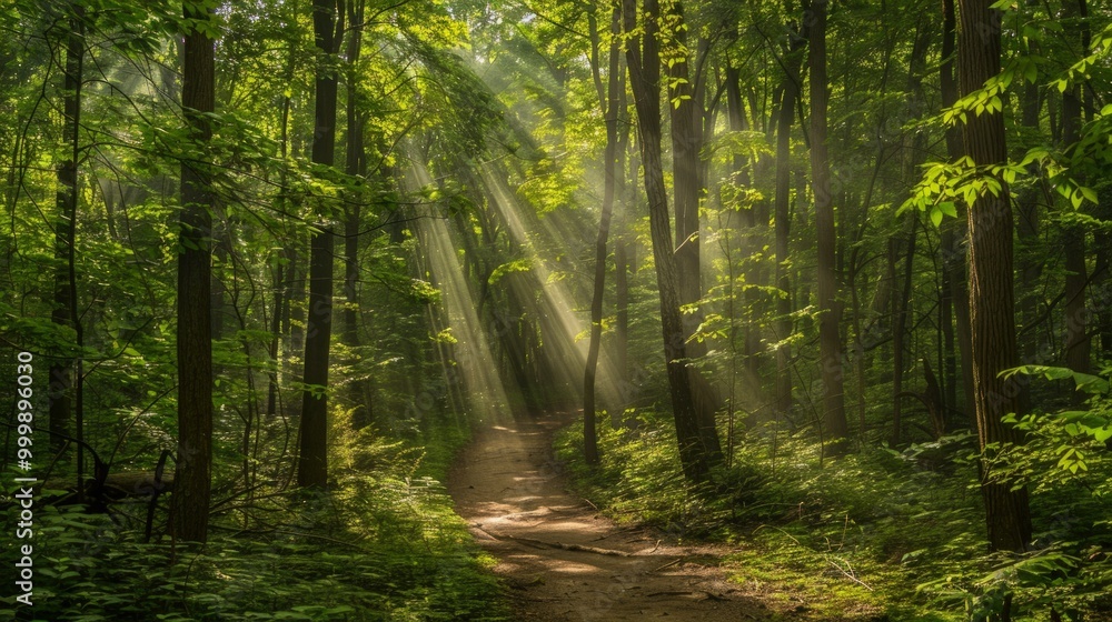 Fototapeta premium Sunlight Beams Through the Forest