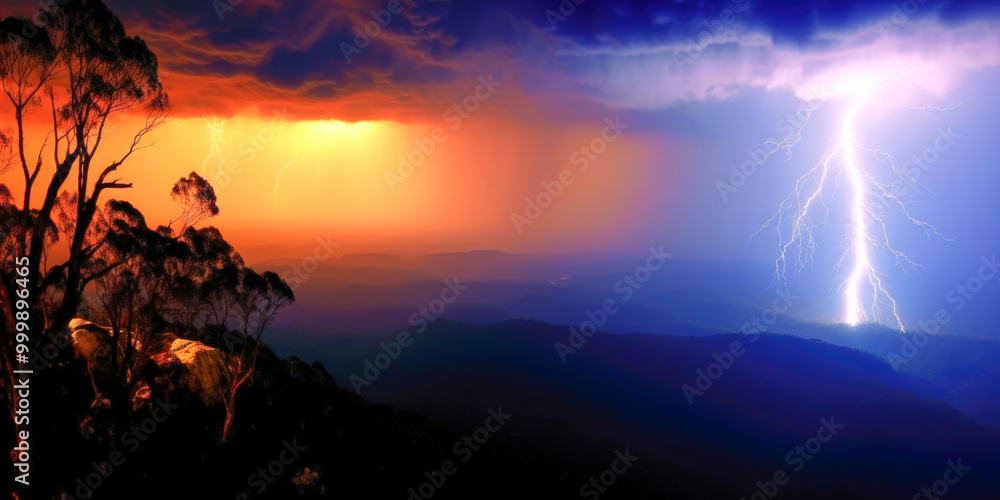 A severe thunderstorm over a natural landscape A severe thunderstorm over a natural landscape