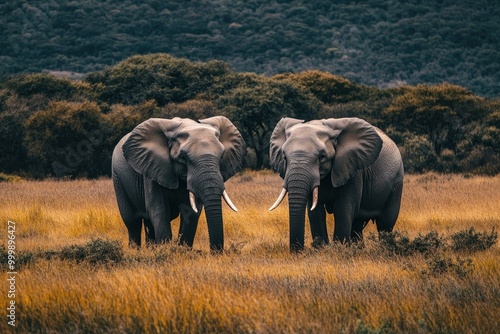 Two elephants in the field of south africa..generative ai