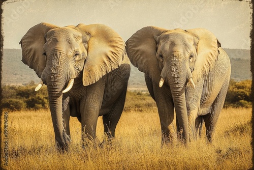 Two elephants in the field of south africa..generative ai