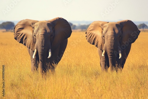 Two elephants in the field of south africa..generative ai