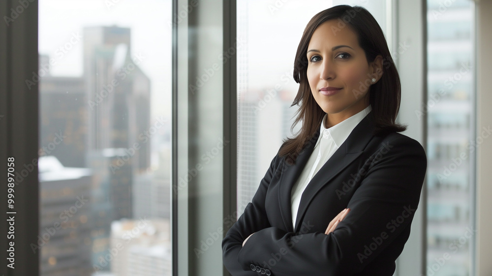 Confident Businesswoman in Front of Modern Office Building. Industry Leader Poise and Style. Confident Businesswoman in Front of Modern Office Building. Industry Leader Poise and Style.