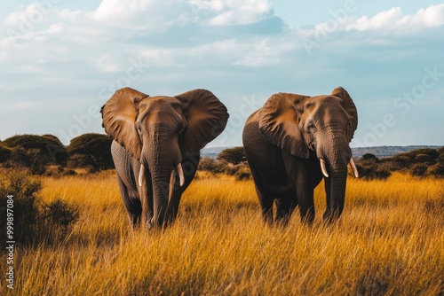 Two elephants in the field of south africa..generative ai