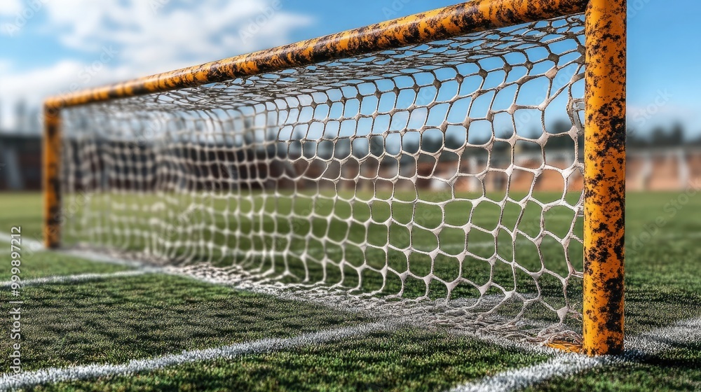 Fototapeta premium Soccer Goal Frame with Net Isolated on Transparent Background for Sports Marketing and Design Use