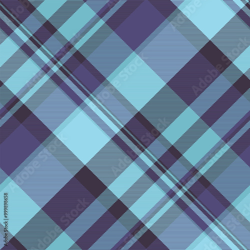 Multicolor seamless fabric vector, ireland check texture tartan. Event pattern plaid textile background in cyan and indigo colors.