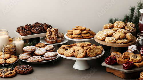 A variety of delicious cookies displayed on elegant serving platters.