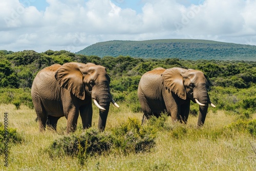 Two elephants in the field of south africa..generative ai