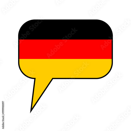 A text bubble in the colors of the German flag. "Speak German" concept.