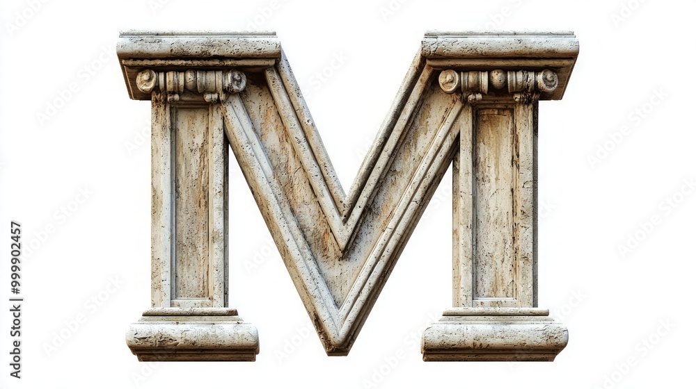 beautifully crafted letter M showcases intricate antique column ...