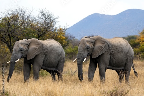 Two elephants in the field of south africa..generative ai