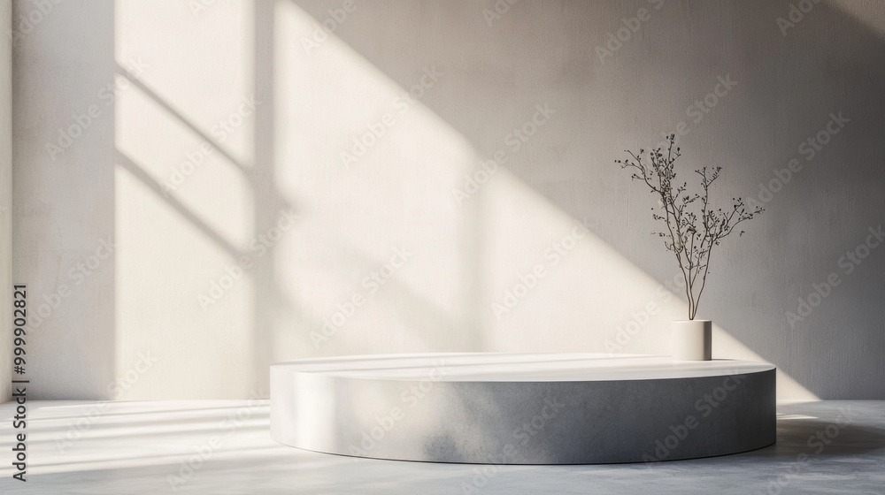 Minimalist Zen Inspired Interior with Geometric Shadow Patterns and Floral Elements Minimalist Zen Inspired Interior with Geometric Shadow Patterns and Floral Elements