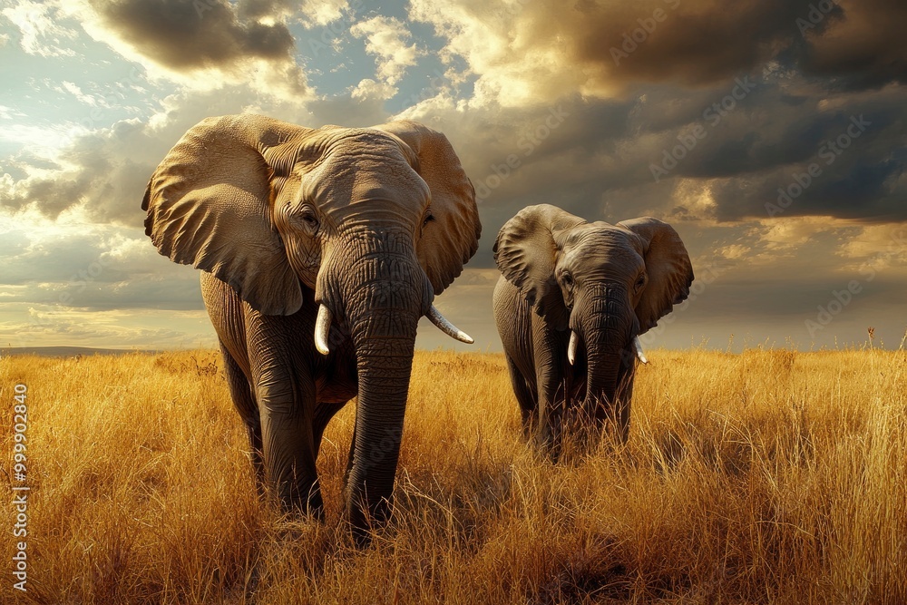 Fototapeta premium Two elephants in the field of south africa..generative ai