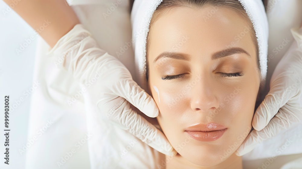 Woman in mask on face in spa beauty salon Woman in mask on face in spa beauty salon