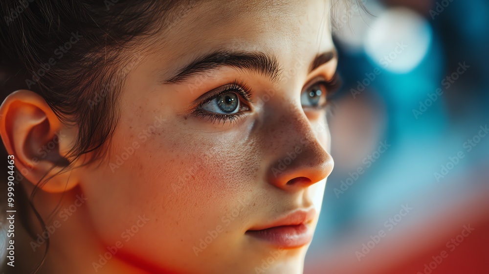 Close up of a woman's face with freckles. Close up of a woman's face with freckles.