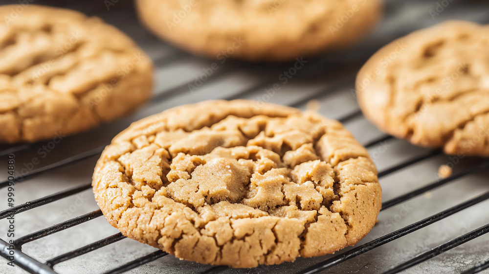 Freshly baked cookies cooling on a wire rack. Freshly baked cookies cooling on a wire rack.
