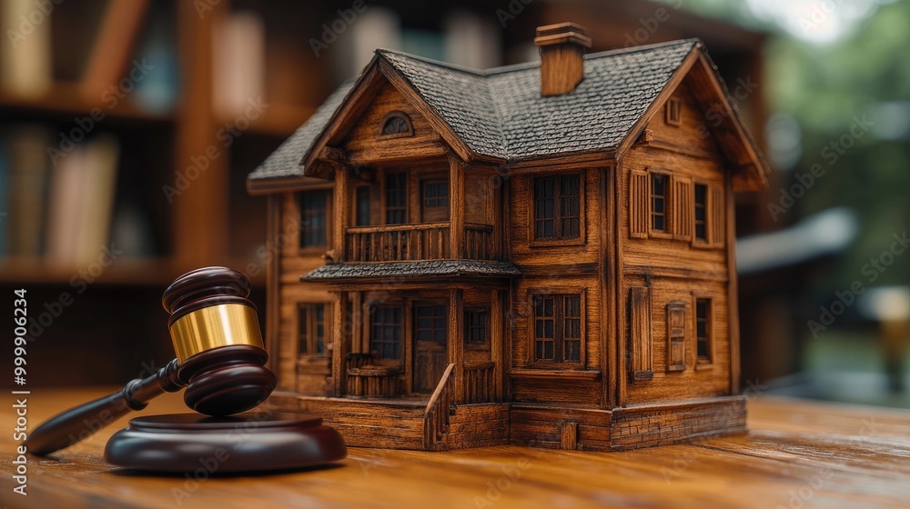 Judge Holding Gavel with Real Estate House Model – Ideal for Legal and Real Estate Presentations Judge Holding Gavel with Real Estate House Model – Ideal for Legal and Real Estate Presentations
