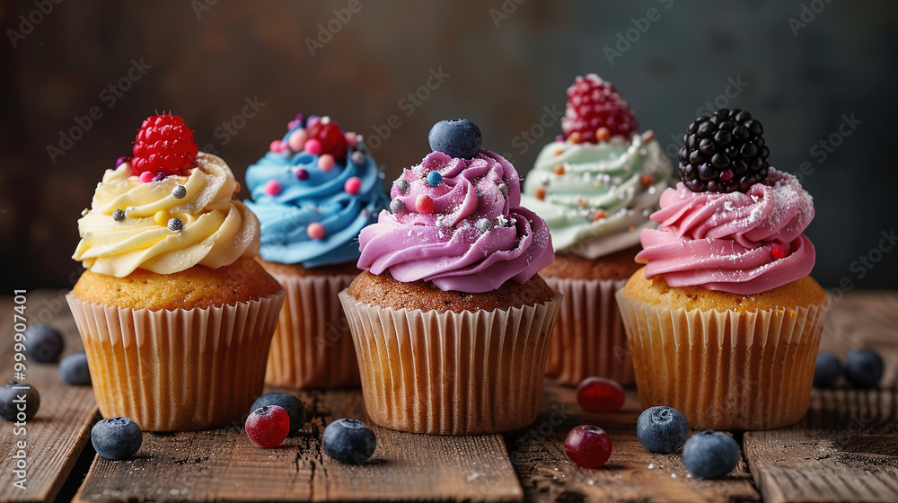 Colorful cupcake in wooden background Colorful cupcake in wooden background