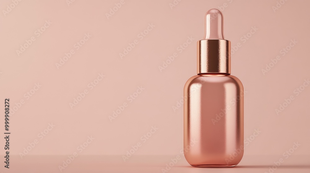 Rose gold serum packaging with a matte finish, close-up against a neutral background. No logo. No people. Rose gold serum packaging with a matte finish, close-up against a neutral background. No logo. No people.