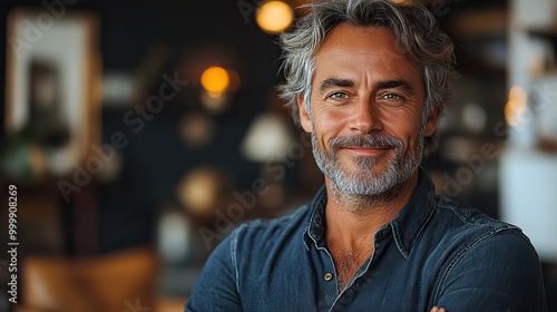 mature man standing in house moving in new home concept