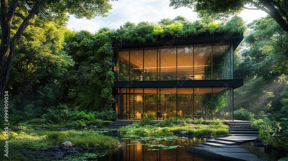 Modern Sustainable Eco-Friendly Office Building with Glass Walls for Corporate Use Modern Sustainable Eco-Friendly Office Building with Glass Walls for Corporate Use