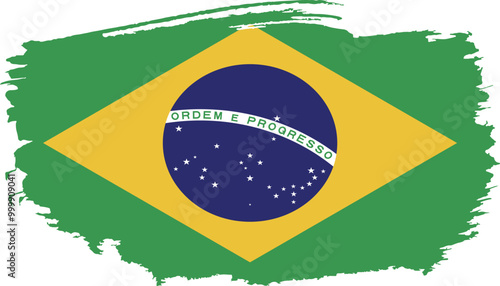 Hand drawn brush stroke flag of Brazil illustration on white background