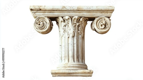 letter T stands out with a unique antique column texture, showcasing intricate details and artistry against a clean, white backdrop, emphasizing its classical beauty. photo