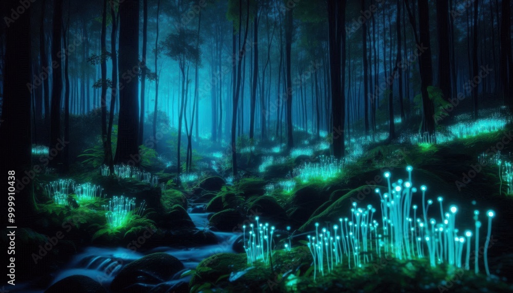 blue glowing mushroom in the night forest blue glowing mushroom in the night forest