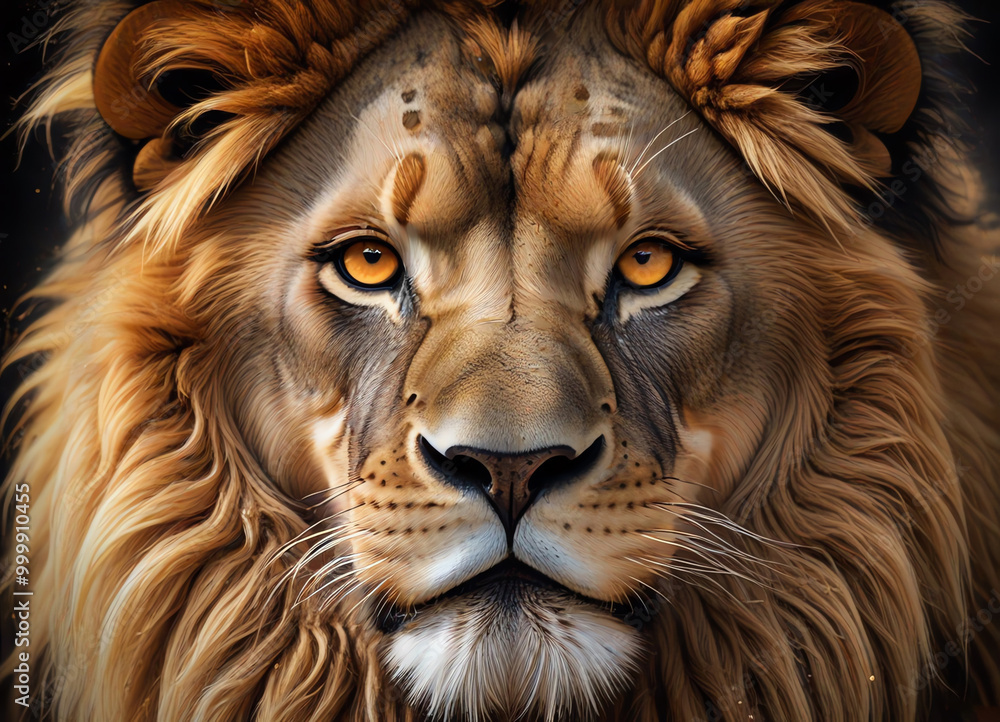 Naklejka premium A portrait image of a lion with an intense expression